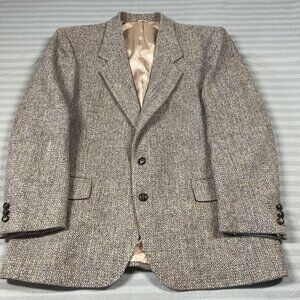 Harris Tweed Blazer Mens 44 Short Brown Herringbone Wool Hand Woven Scotland